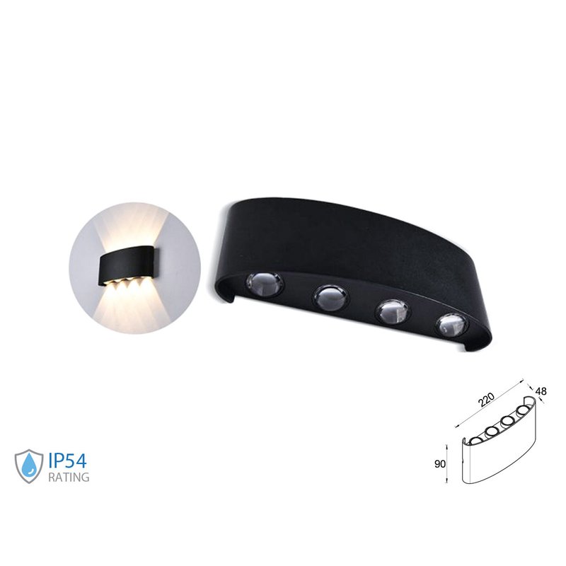 foto del prodotto v tac applique led da parete 8w caldo 3000k carcassa nera doppio illuminazione up down ip54 sku 218619