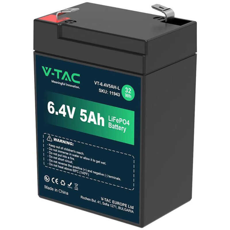 foto del prodotto v-tac batteria al litio 6.4v 5ah per videosorveglianza ed allarme, ups - t2 (70x47x99mm) ip55 - 11943