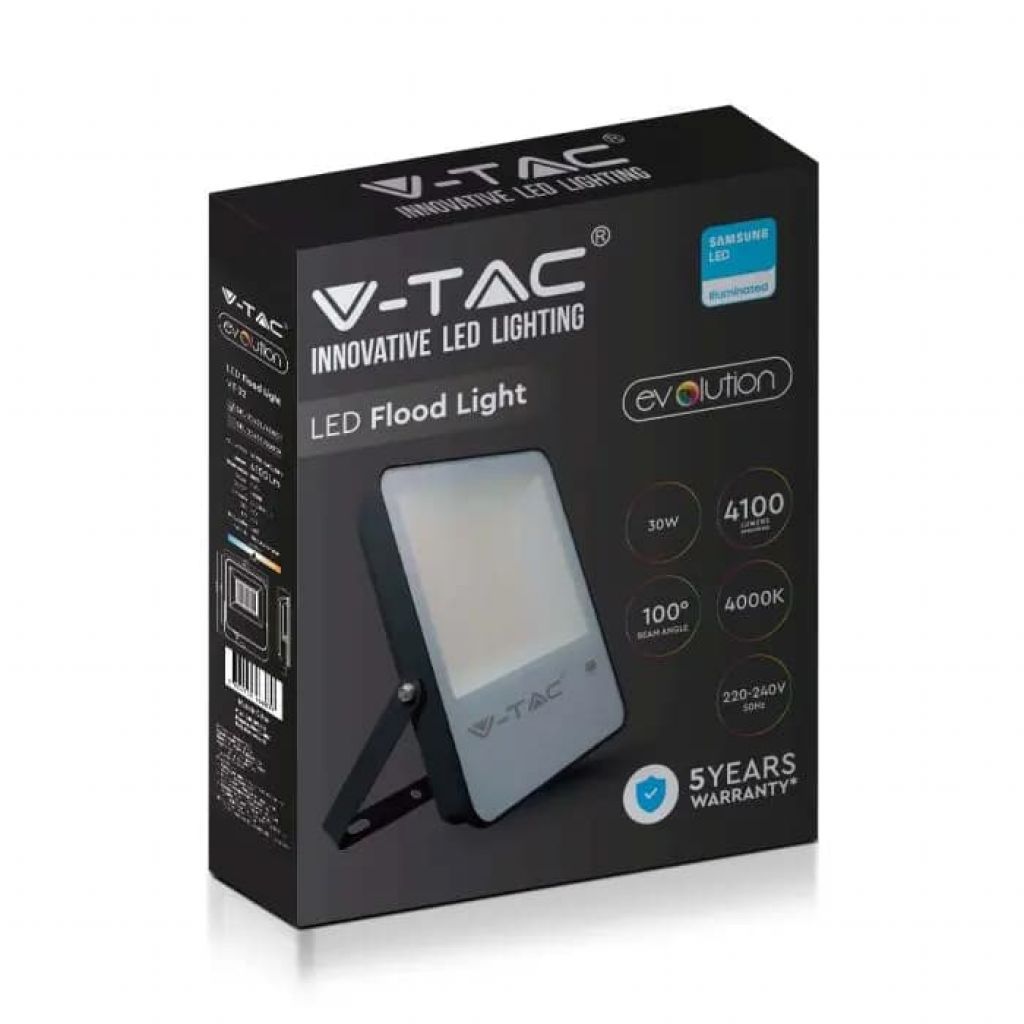 foto del prodotto v tac evolution vt 52 faro led 50w chip samsung smd 137lm w bianco freddo 6500k slim alluminio nero ip65 sku 20405
