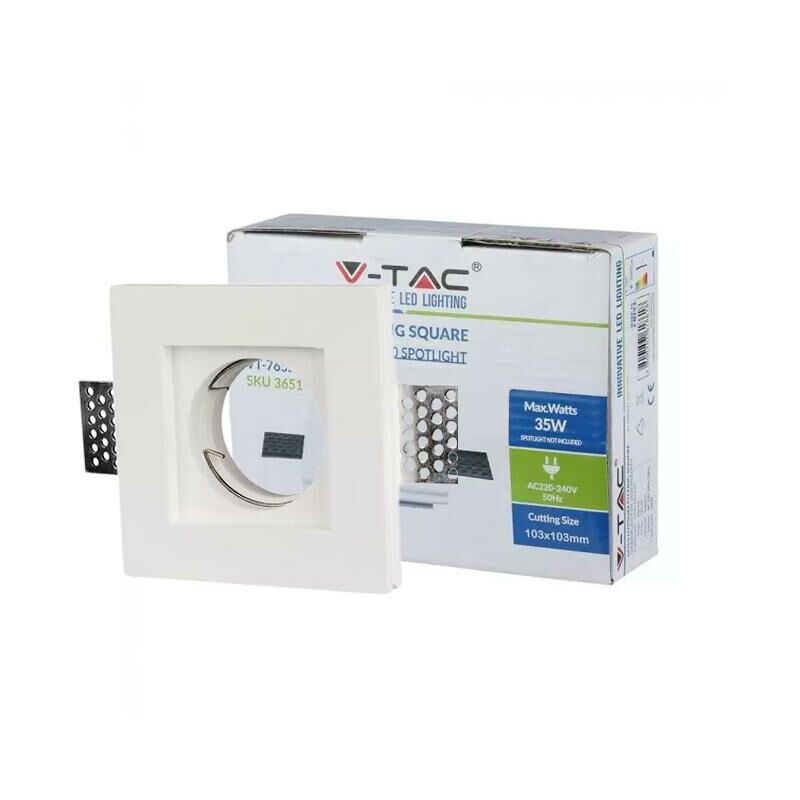 foto del prodotto v-tac - faretto ad incasso quadrato attacco gu10 in gesso colore bianco vt-765 3651