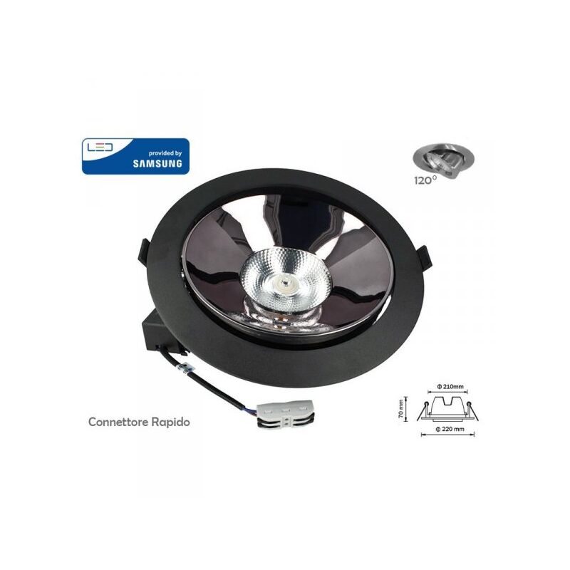 foto del prodotto v tac faretto led cob da incasso 30w 4000k rotondo riflettore orientabile carcassa nera chip samsung sku 2120058