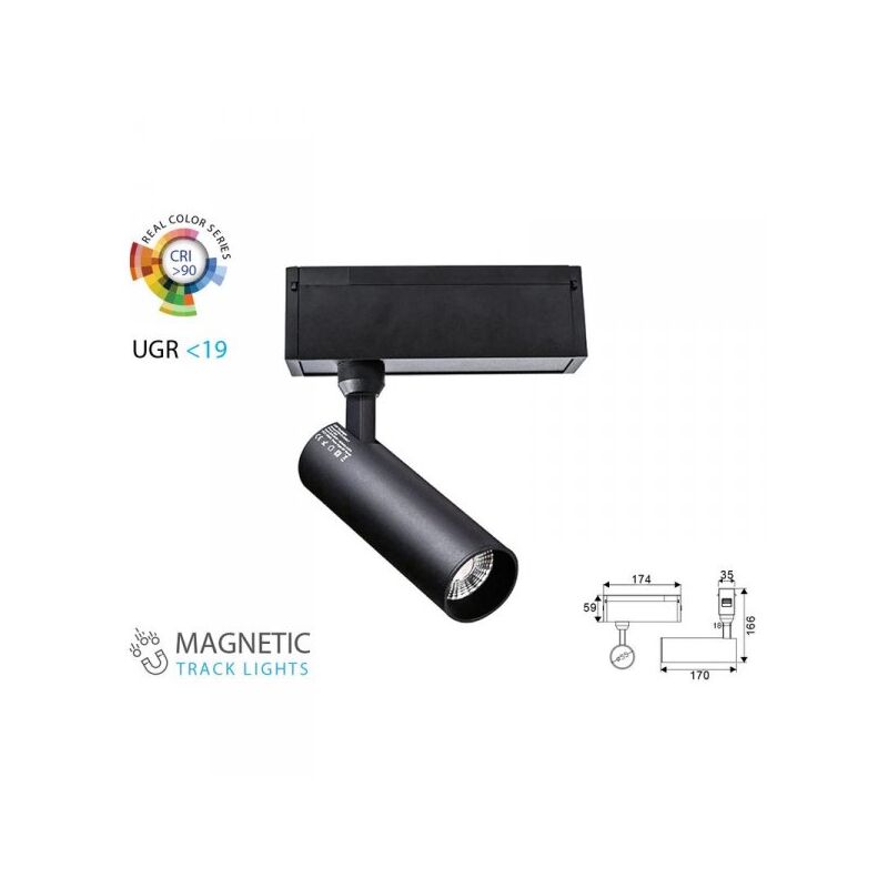 foto del prodotto v tac faro lampada led a binario 15w 24v caldo 3000k cri 90 ugr 19 per sistema binario magnetico sku 7966