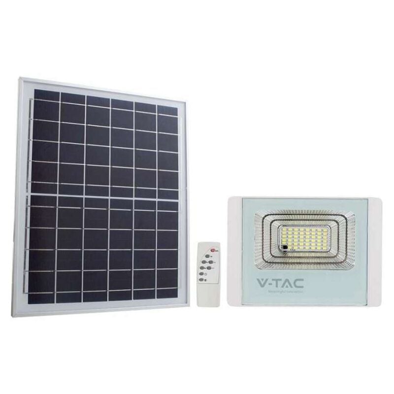 foto del prodotto v tac faro led con telecomando e pannello solare 16w batteria sostituibile cavo da 5m colore bianco 4000k ip65