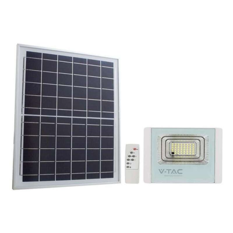 foto del prodotto v tac faro led con telecomando, pannello solare 12w, lifepo4, timer, cavo 5m 4000k bianco ip65