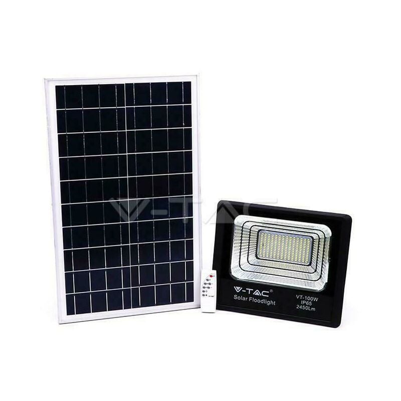 foto del prodotto v tac faro led con telecomando, pannello solare 35w, lifepo4, timer, cavo 5m bianco freddo nero ip65