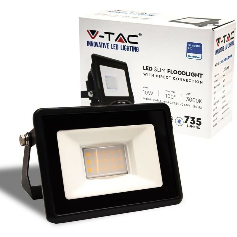 foto del prodotto v tac faro led faretto lampada da 10w smd ip65 chip samsung colore nero bianco freddo