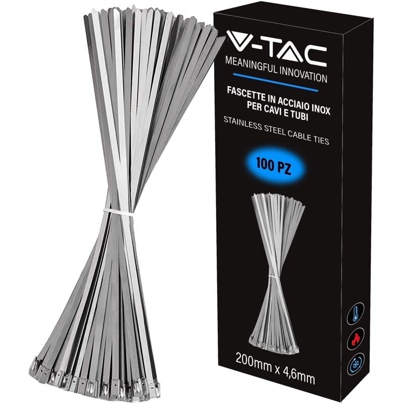 foto del prodotto v tac fascette in acciao inox per cavi misura 4.6 mm x 200 mm confezione 100 pezzi fascette per cablaggio multiuso stringicavo portacavi