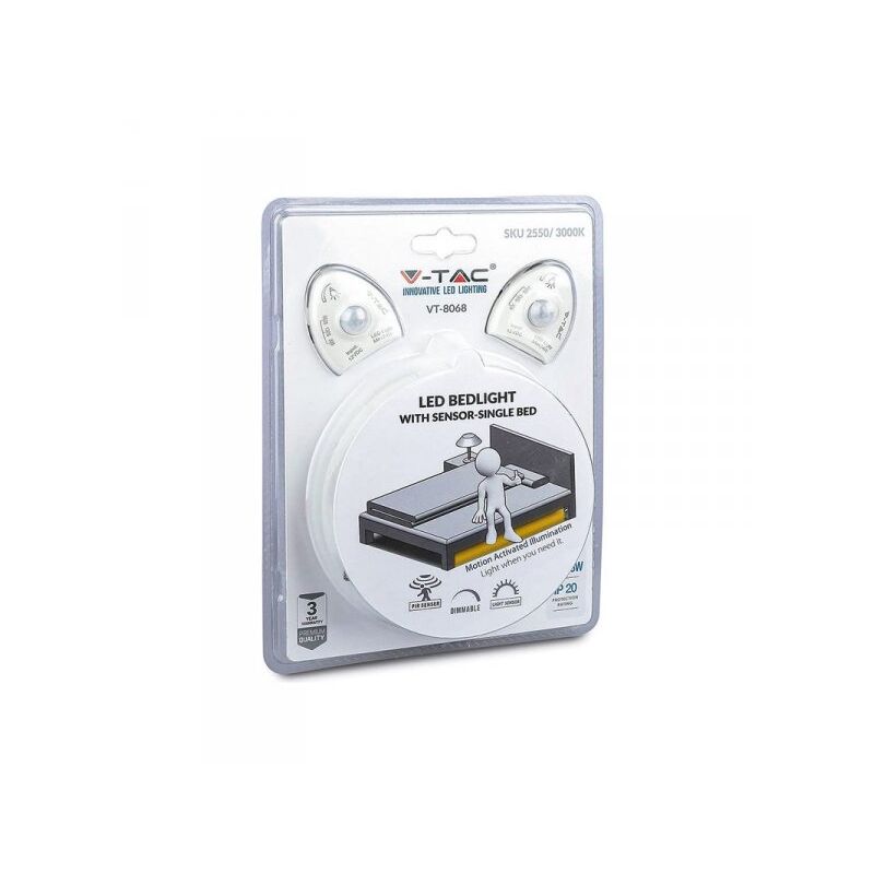 foto del prodotto v tac kit strip led 1.2m 2.8w m luce scendiletto doppio 4000k dimmerabile alimentatore sensore di movimento pir sku 2551