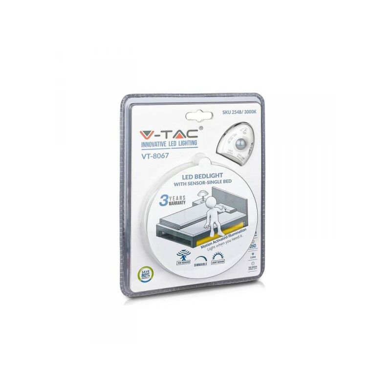 foto del prodotto v tac kit strip led 1.2m 2.8w m luce scendiletto singolo 3000k dimmerabile alimentatore sensore di movimento pir sku 2548