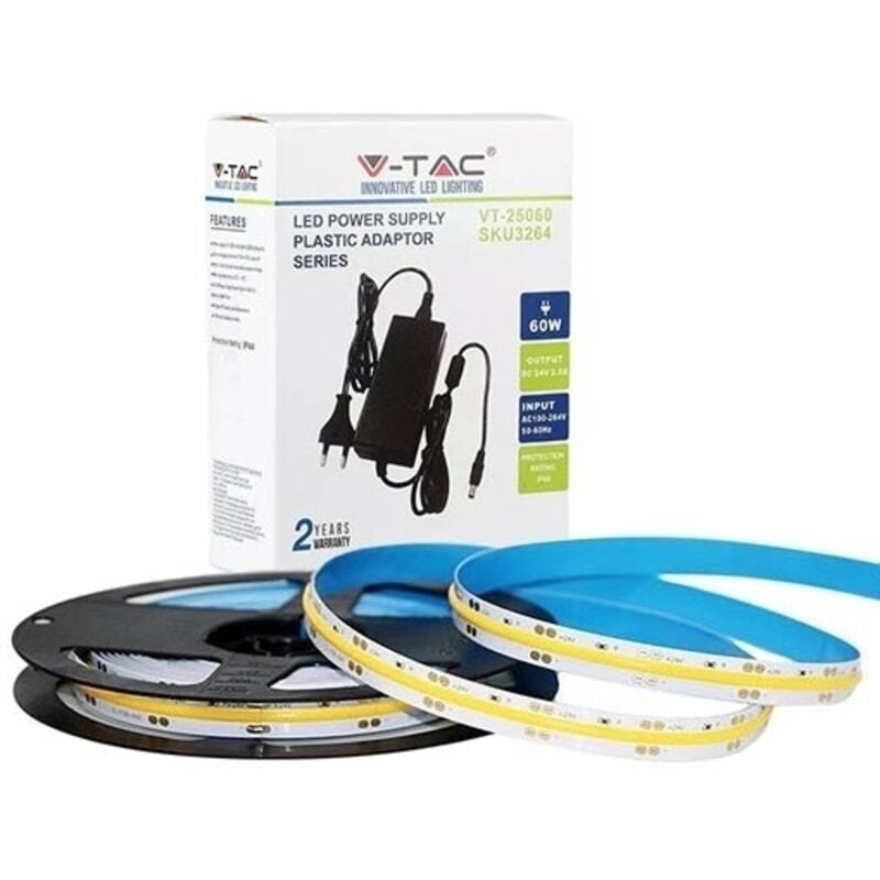 foto del prodotto v-tac kit strip led 512 cob bianco freddo 12w ip20 dc24v 1000lm/m (2669+3264)