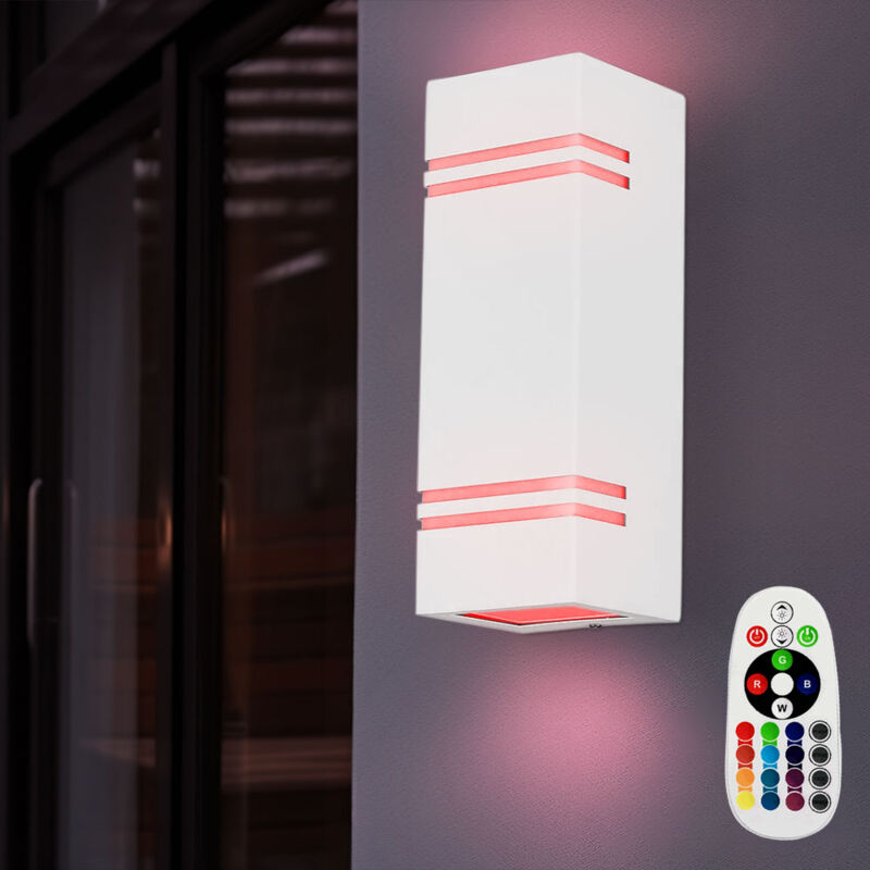 foto del prodotto v tac lampada da parete per esterni dimmerabile con telecomando lampada da parete per porta d ingresso up down bianca, cambio colore rgb, 2x 3,5 w