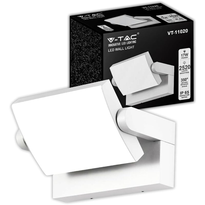 foto del prodotto v tac lampada da parete per esterno o interno 17w lampada muro bianca regolabile applique da parete moderno in alluminio per giardino,