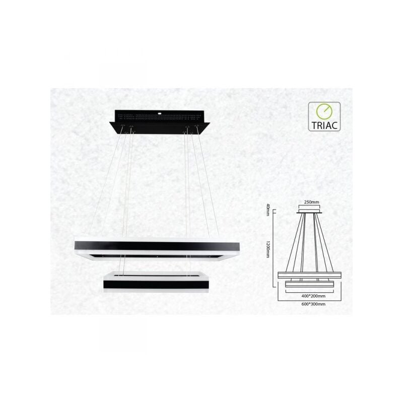 foto del prodotto v tac lampada led a sospensione rettangolare colore nero doppio anello 600x300mm 400x200mm 3000k 100w dimmerabile triac dimmer sku 3987