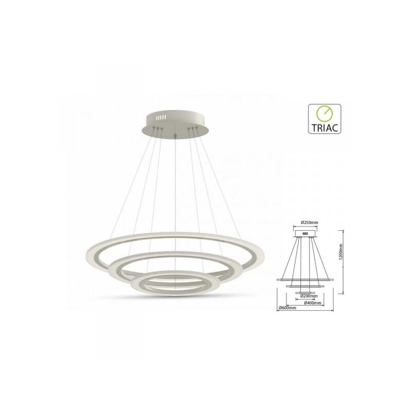 foto del prodotto v tac lampada led a sospensione rotonda slim tripli anelli diametro 600mm 400mm 200mm 3000k 70w dimmerabile triac dimmer sku 3904