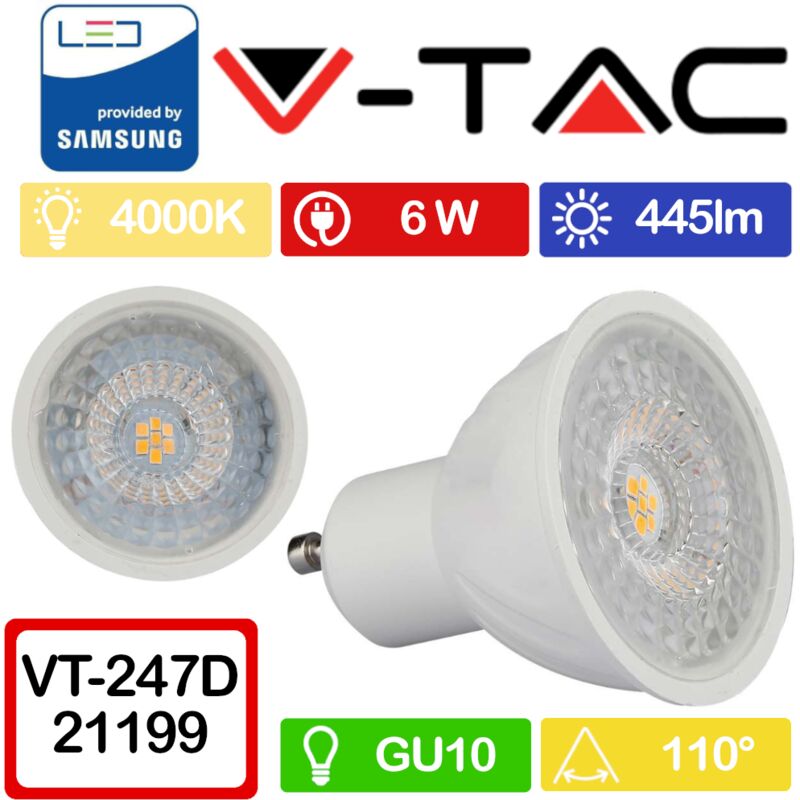 foto del prodotto v tac lampada led gu10 dimmerabile 6w 110 gradi 220v bianco neutro 4000k sku 211991
