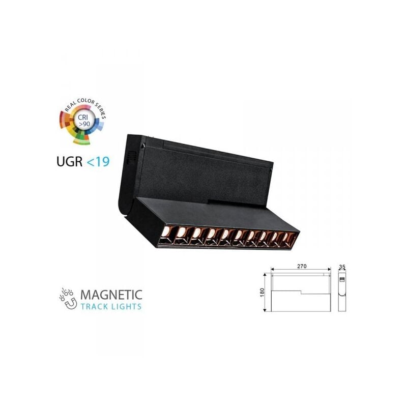 foto del prodotto v tac lampada led lineare regolabile 10x2w 24v caldo 3000k cri 90 ugr 19 per sistema binario magnetico sku 7964