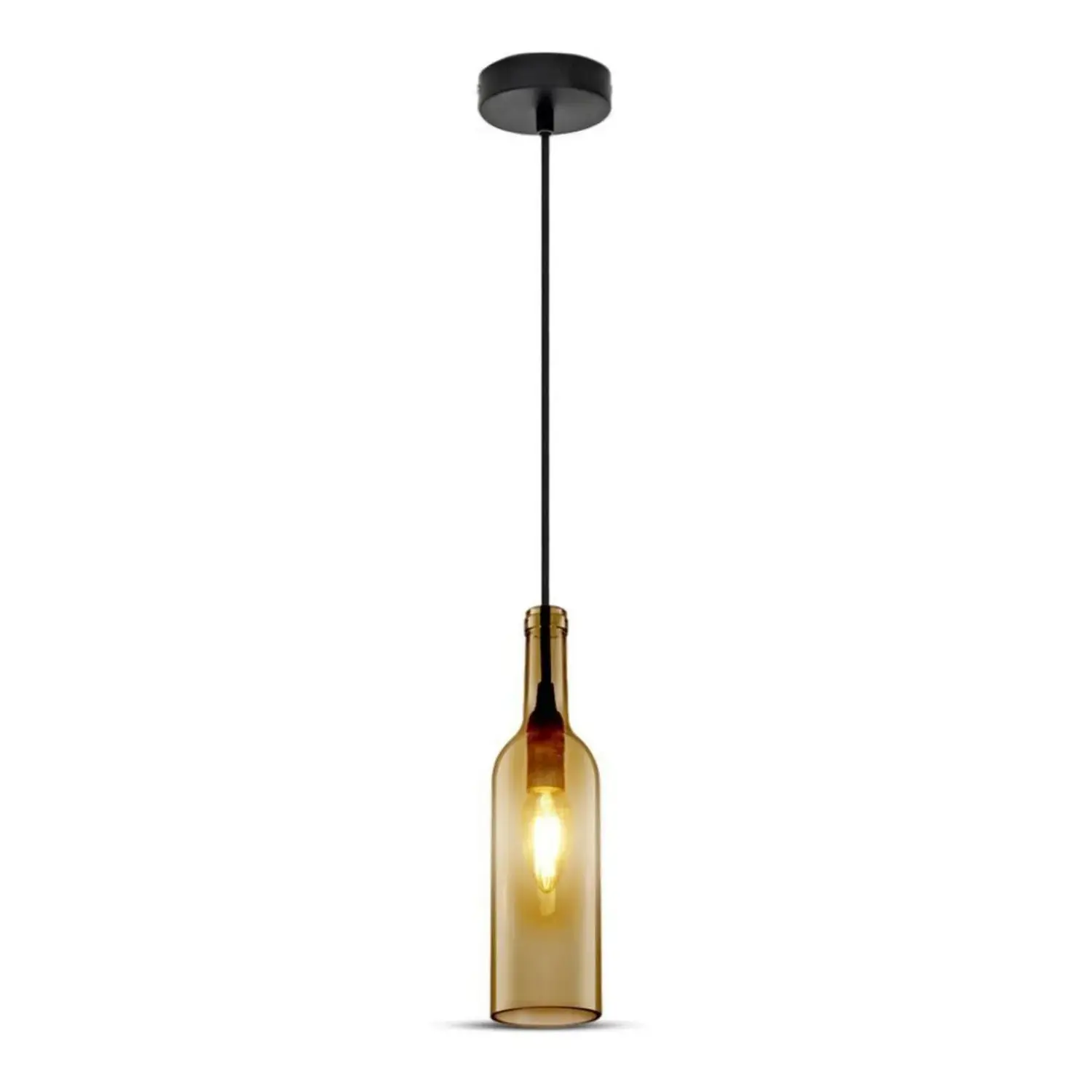 foto del prodotto v tac lampada pendente bottiglia lampadario soffitto vetro e14 marrone