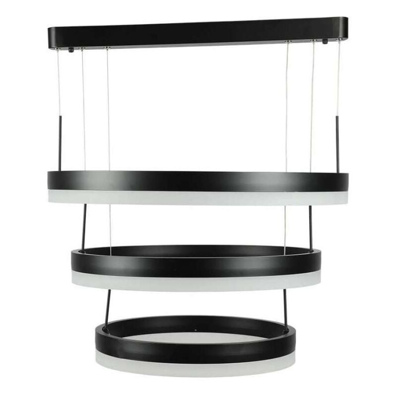 foto del prodotto v tac lampadario led a sospensione con 3 cerchi 86w in metallo colore nero 3000k triac dimmerabile