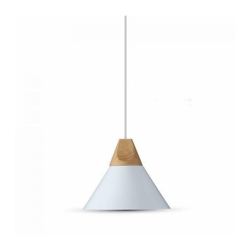 foto del prodotto v-tac lampadario led campana in alluminio legno portalampada e27 (max 60w) bianco