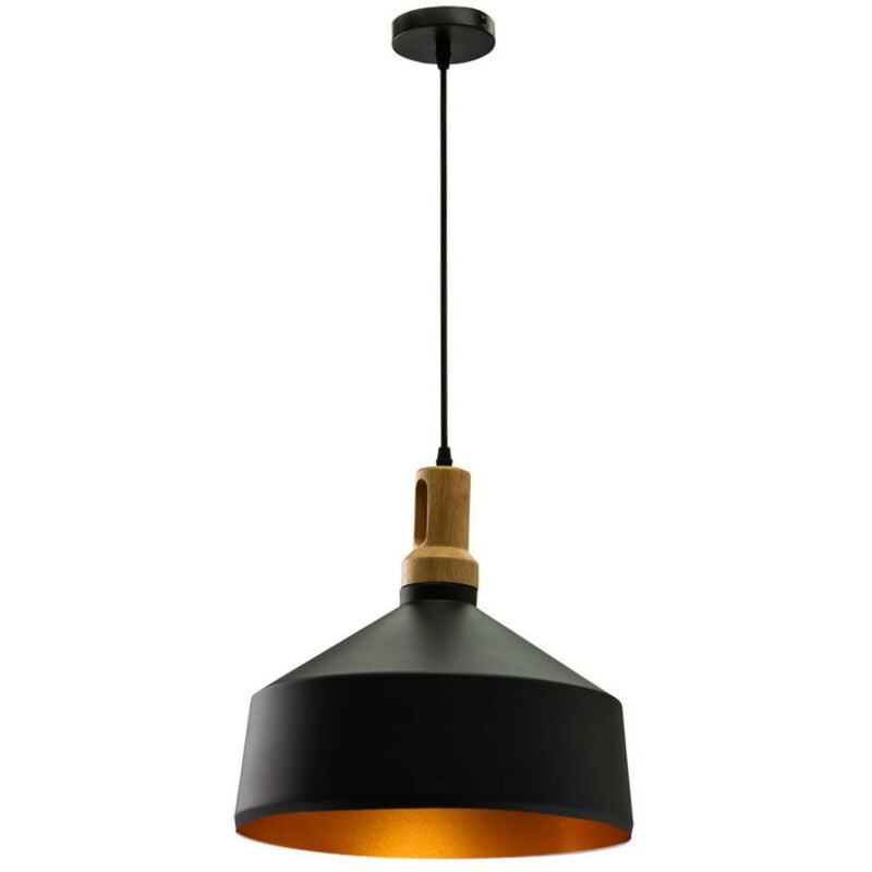 foto del prodotto v-tac lampadario led in metallo a coppa con portalampada e27 (max 60w) colore nero opaco e attacco in legno