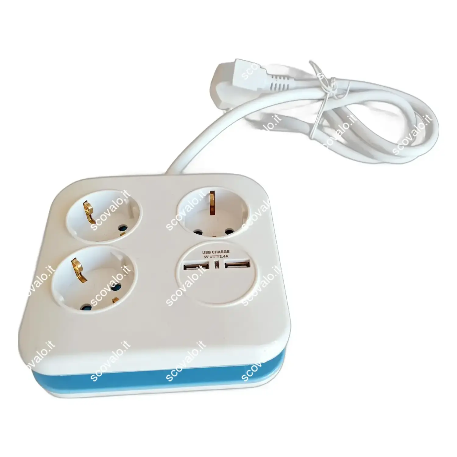 foto del prodotto v tac multipresa 3 prese schuko e 2 prese usb raccogli cavo ciabatta bianco