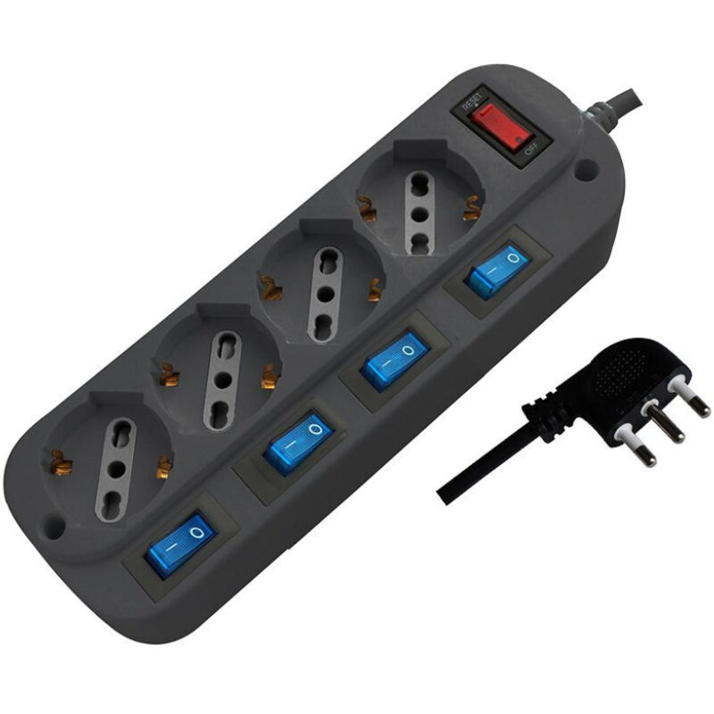 foto del prodotto v tac multipresa 4 prese interruttore 10 16a 2p t bipasso schuko 3500w 1,5m spina 16a