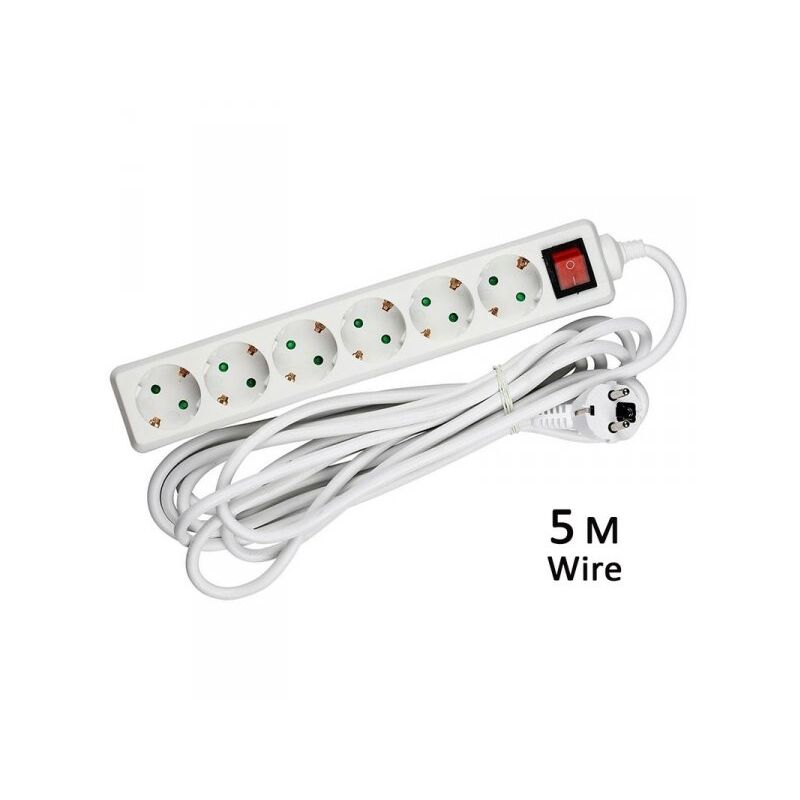 foto del prodotto v tac multipresa ciabatta elettrica 6 posti schuko spina tipo ibrido f e cavo lunga 5 metri con interruttore sku 8769