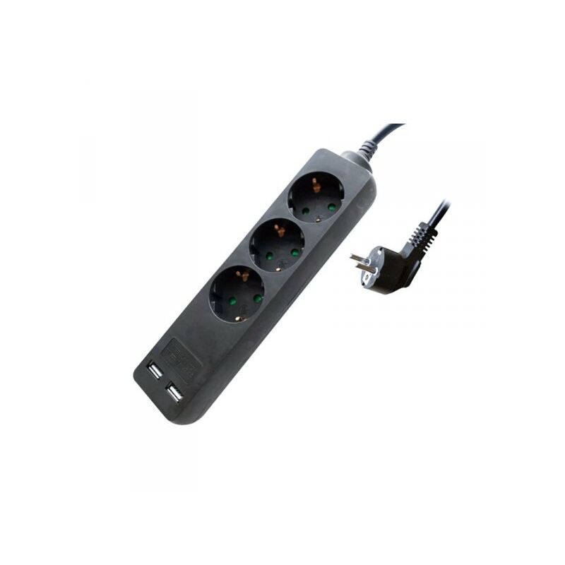 foto del prodotto v tac multipresa ciabatta elettrica con 2 usb e 3 posti schuko 10a cavo lunga 1,5 metri colore nero 3x1.5 mmq sku 8776