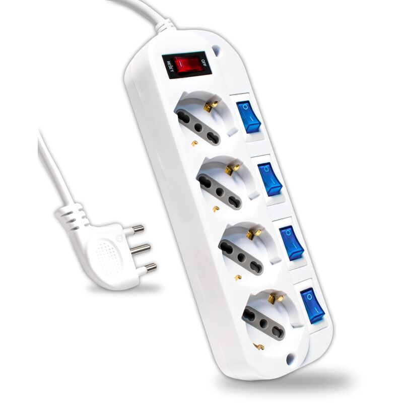 foto del prodotto v tac multipresa elettrica con interruttori indipendenti 4 prese 10 16a bipasso schuko spina 16a presa elettrica per casa, ufficio, negozio