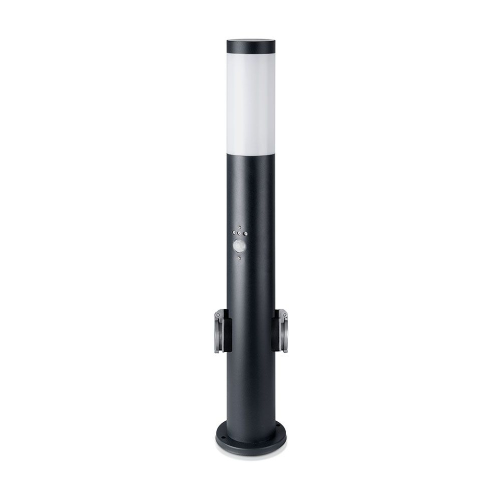foto del prodotto v tac piantana led giardino 60cm portalampada e27 2schuko sensore movimento ip44
