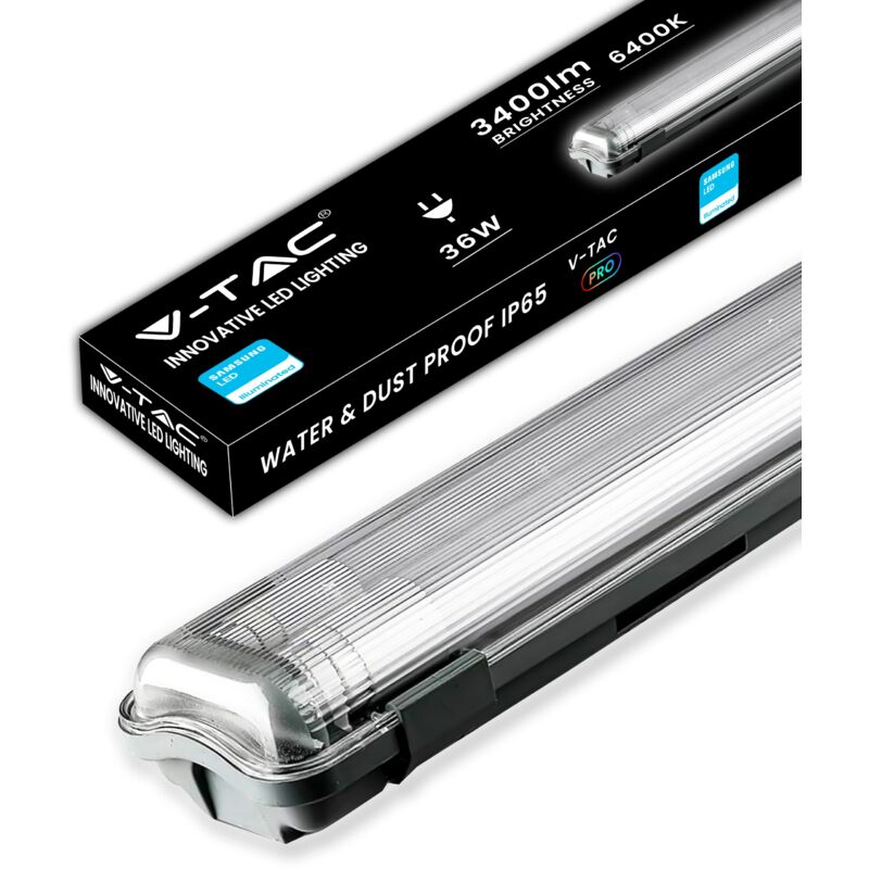 foto del prodotto v tac plafoniera led impermeabile doppia 120 cm 36w con chip samsung lampada rettangolare 3400 lumen ip65 per soffitto, parete, garage