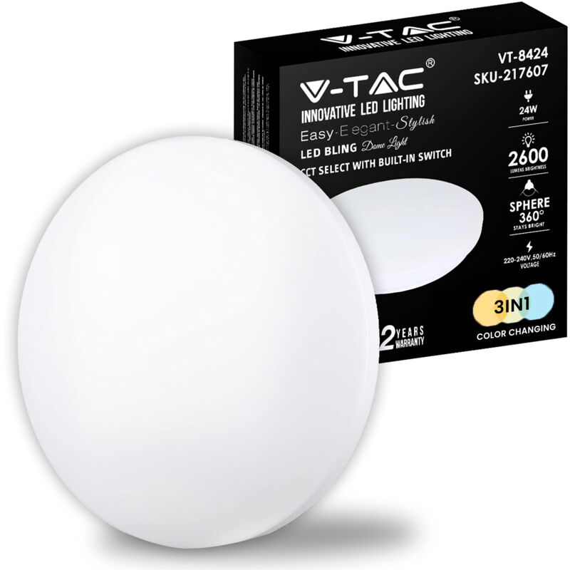 foto del prodotto v tac plafoniera led rotonda da soffitto 18w con interruttore cambia colore luce calda, fredda, naturale 3 in 1 lampada satinata per casa e