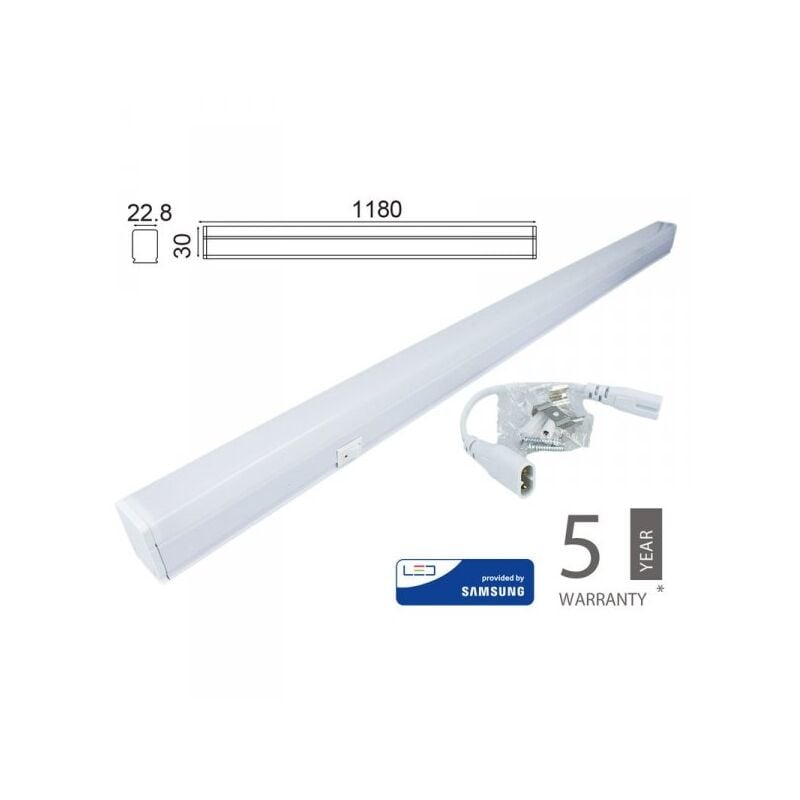 foto del prodotto v tac plafoniera tubo led t5 120cm 16w freddo 6400k lineare raccordabile allungabile chip smd samsung sku 21697