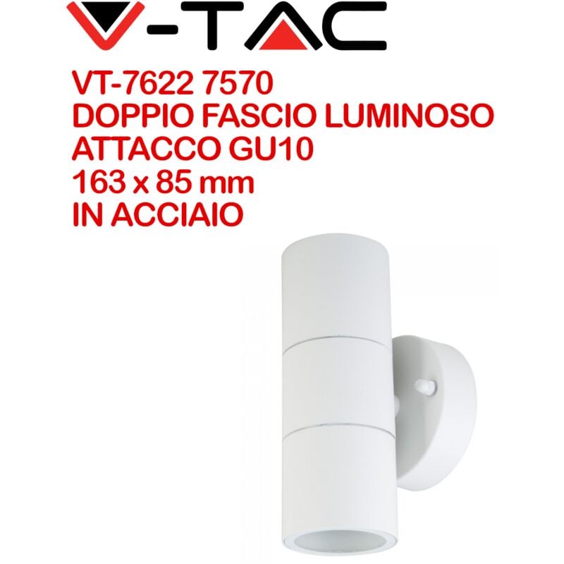 foto del prodotto v tac portafaretto led doppio da muro 2gu10 arrotondato bianco opaco ip44
