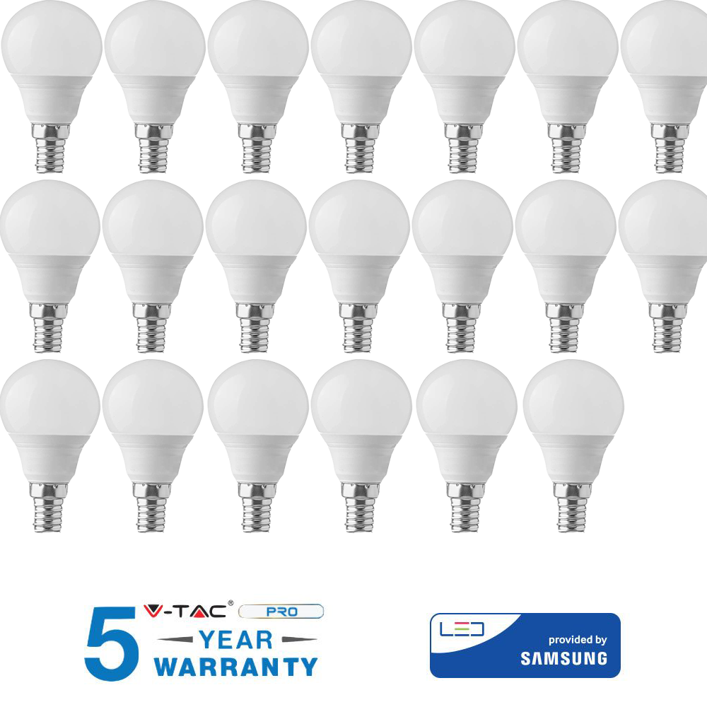 foto del prodotto v tac pro lampadina led chip samsung e14 4,5w 20 pezzi bianco freddo