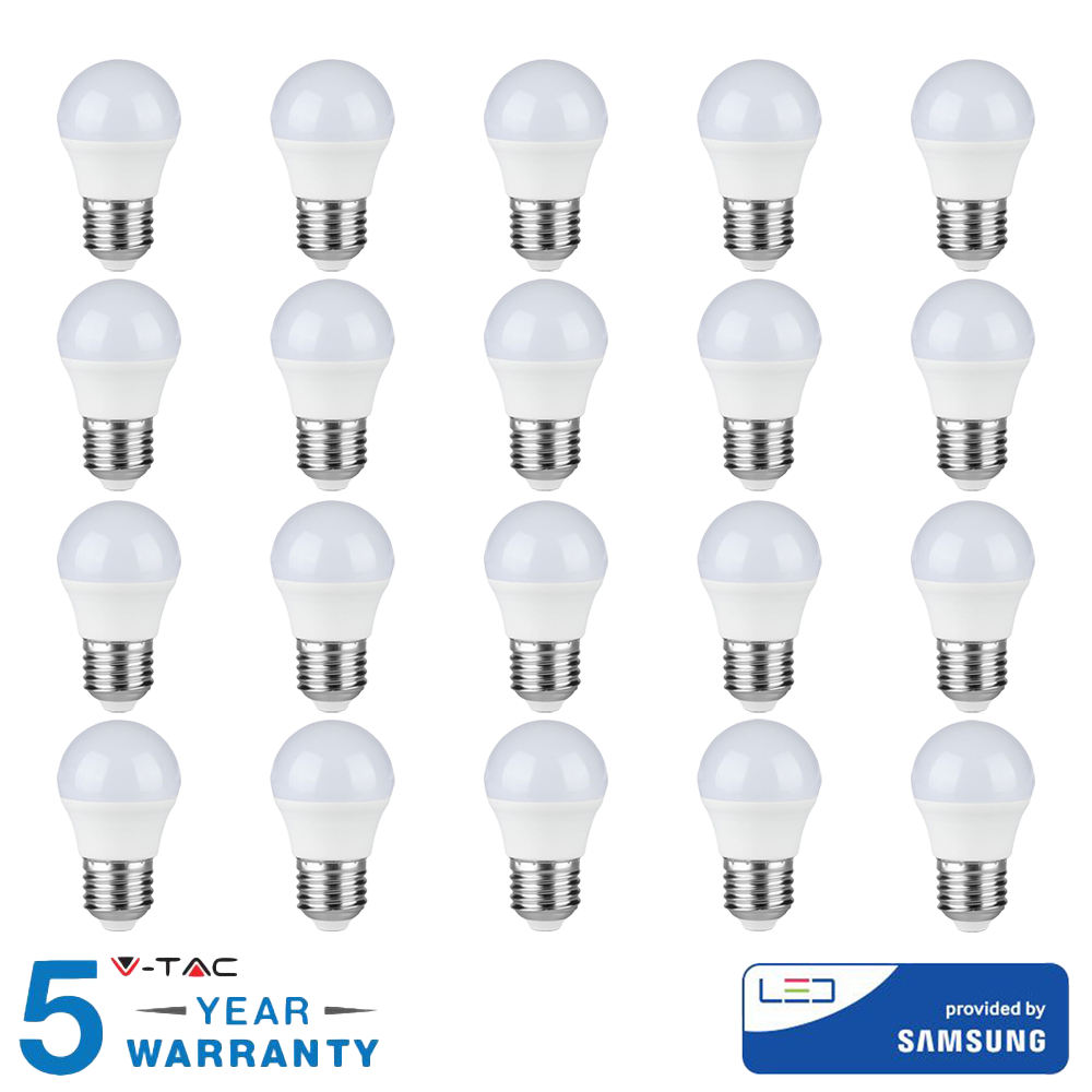 foto del prodotto v tac pro lampadina led chip samsung e27 4,5w bianco caldo 20 pezzi