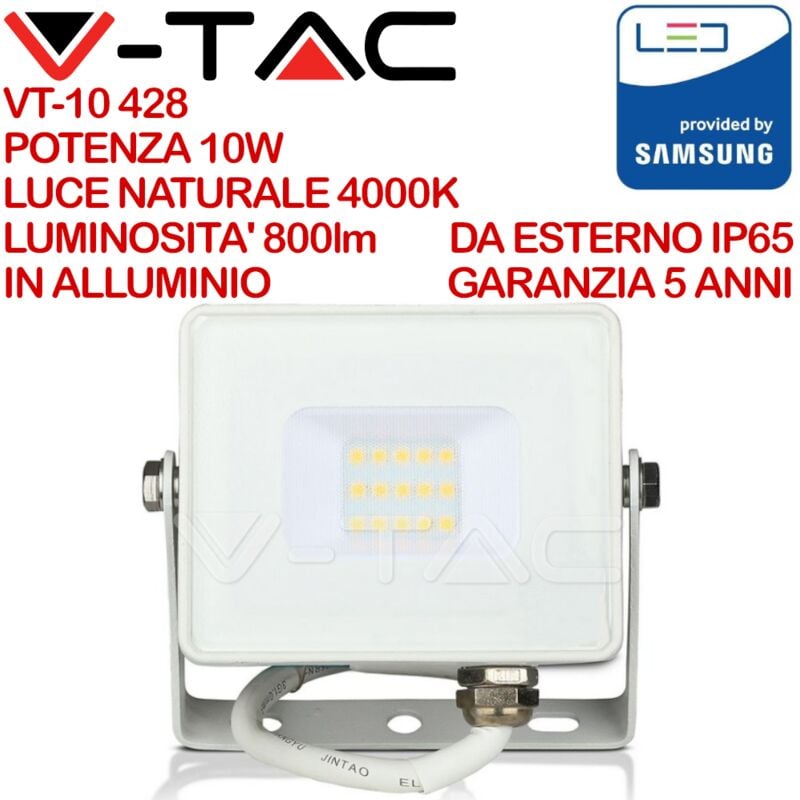 foto del prodotto v tac pro vt 10 faro led smd chip samsung 10w colore bianco ip65 bianco naturale 4000k