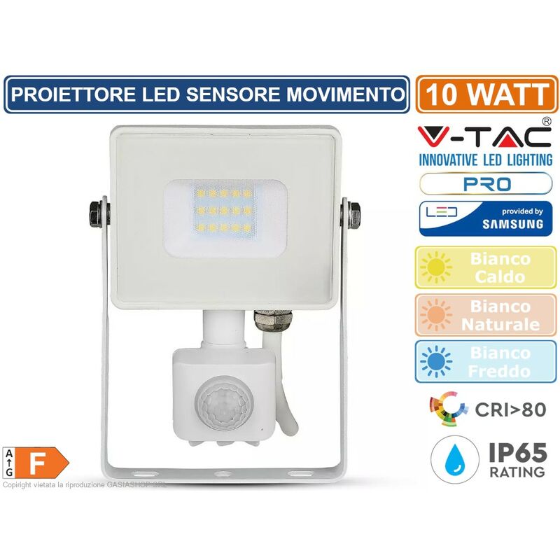 foto del prodotto v tac pro vt 10 s faretto led 10w ultra sottile slim chip samsung con sensore colore bianco sku 433 434 435 colore luce bianco freddo