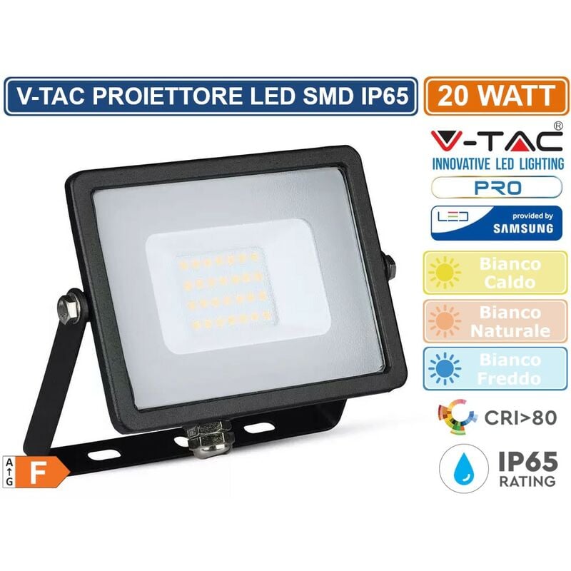 foto del prodotto v tac pro vt 20 faro led smd 20w ultrasottile chip samsung da esterno colore nero sku 439 440 441 colore luce bianco freddo