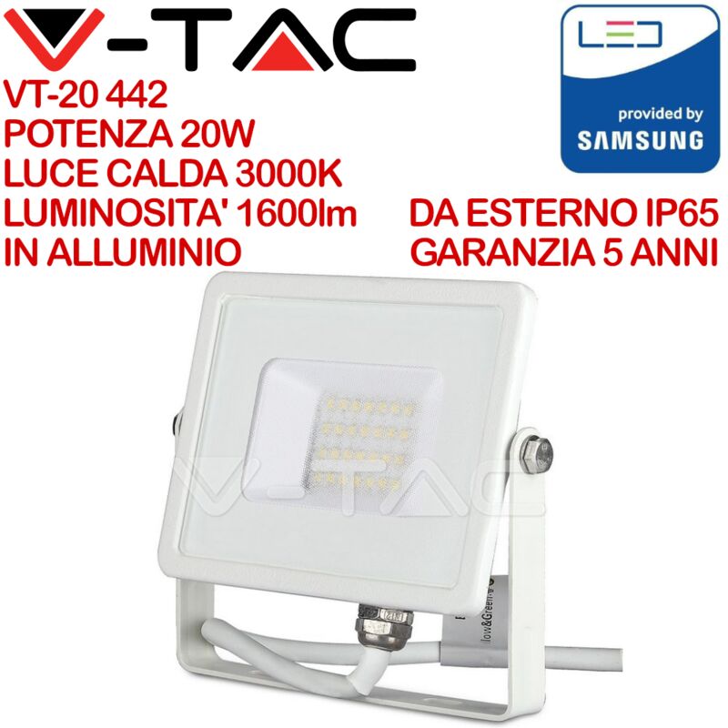 foto del prodotto v tac pro vt 20 faro led smd chip samsung 20w colore bianco ip65 bianco caldo 3000k