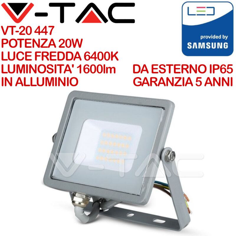 foto del prodotto v tac pro vt 20 faro led smd chip samsung 20w colore grigio ip65 bianco freddo 6500k