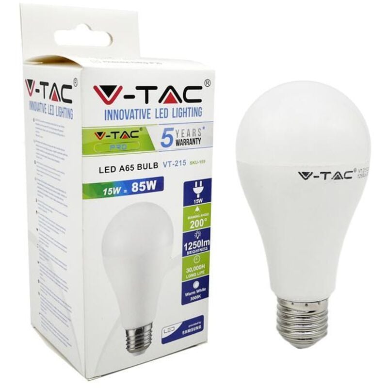 foto del prodotto v-tac pro vt-215 lampadina led e27 15w bulb a66 chip samsung - sku 159 160 161 - colore luce bianco naturale