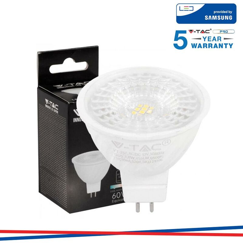 foto del prodotto v tac pro vt 257 lampadina led gu5.3 mr16 6w faretto spotlight chip samsung sku 21204 21205 21206 colore luce bianco freddo