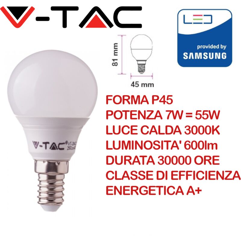 foto del prodotto v tac pro vt 270 lampadina led chip samsung e14 7w p45 bianco caldo 3000k