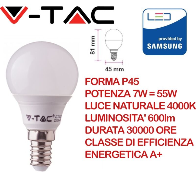 foto del prodotto v tac pro vt 270 lampadina led chip samsung e14 7w p45 bianco naturale 4000k
