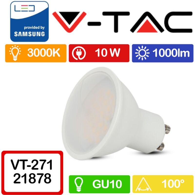 foto del prodotto v tac pro vt 271 faretto led gu10 con chip samsung 10w 100 copertura satinata bianco caldo 3000k