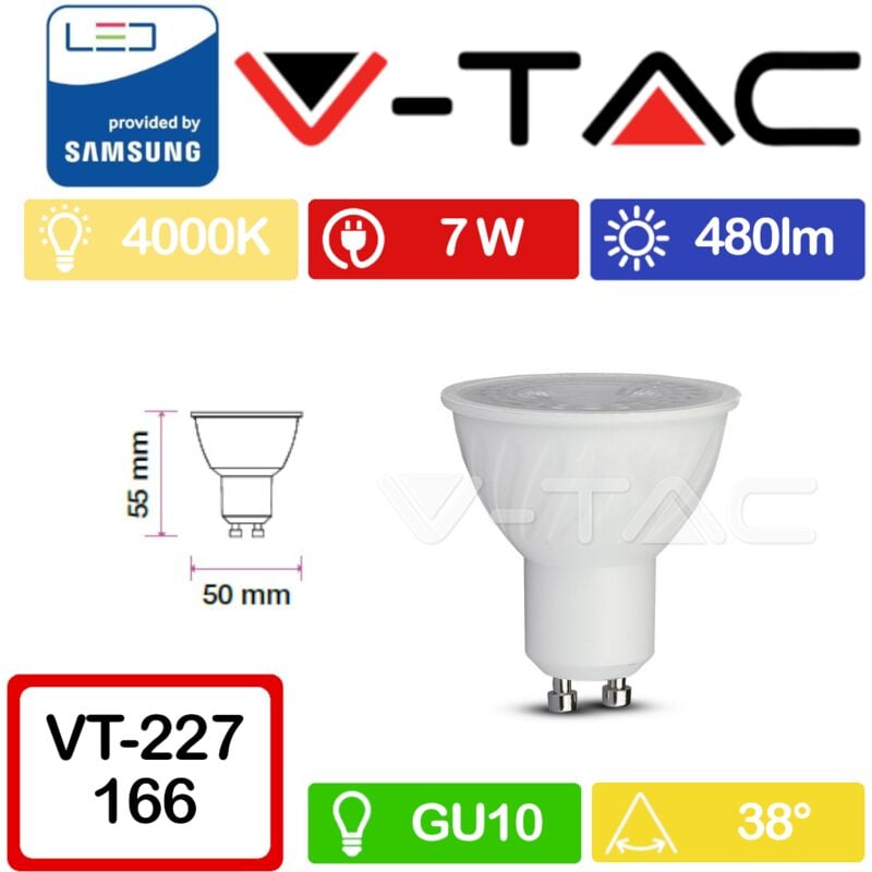 foto del prodotto v tac pro vt 277 faretto led gu10 con chip samsung 7w 38 bianco naturale 4000k