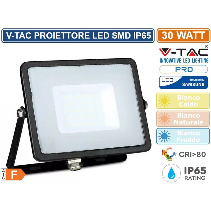 foto del prodotto v tac pro vt 30 faro led smd 30w ultrasottile chip samsung da esterno colore nero sku 400 401 402 colore luce bianco caldo