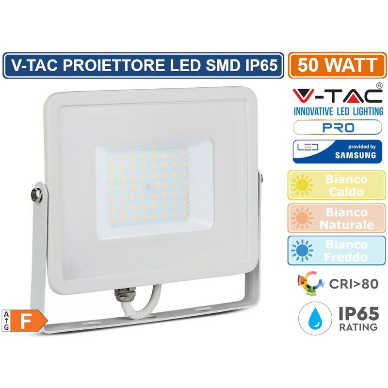 foto del prodotto v tac pro vt 50 faro led smd 50w ultrasottile chip samsung da esterno colore bianco sku 21409 21410 21411 colore luce bianco caldo