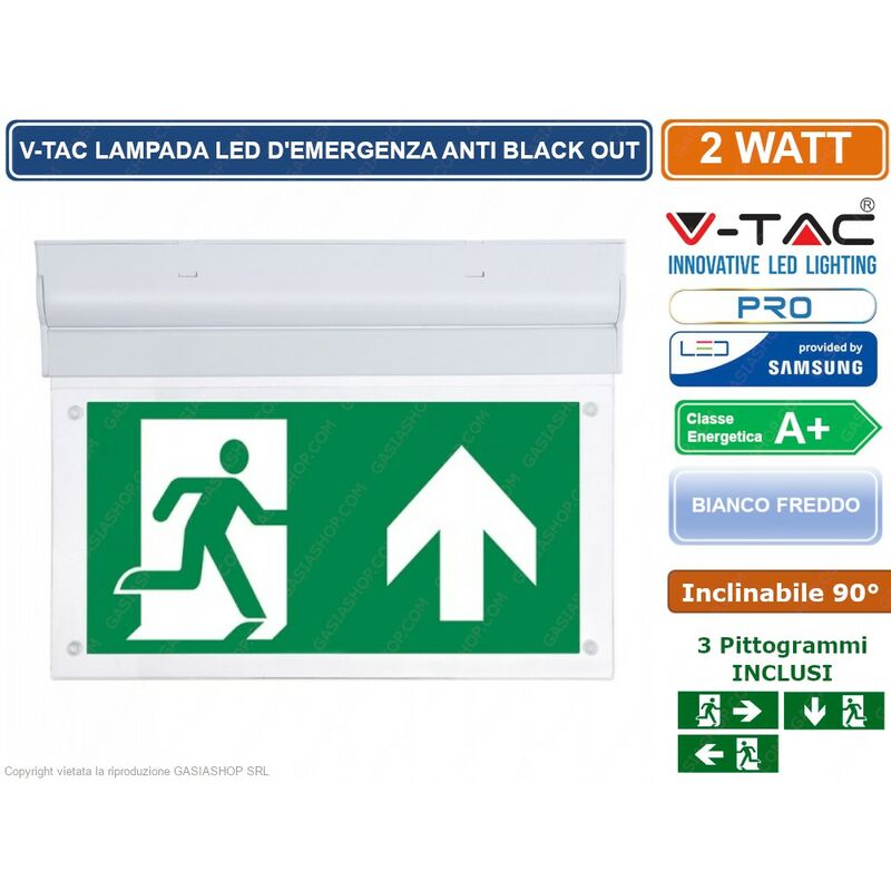foto del prodotto v tac pro vt 519 s lampada led con montaggio superficiale inclinabile di 90 140lm d emergenza anti black out sku 836